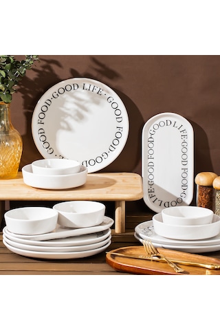 Perotti Good 14 Parça Seramik 6 Kişilik Kahvaltı Takımı Siyah - Beyaz