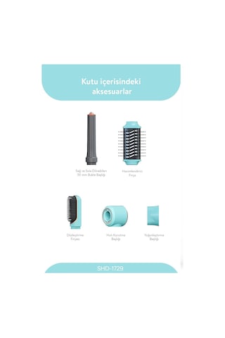 Sinbo Air Brush Saç Şekillendirme Cihazı - 5 Başlıklı - Mavi Renk