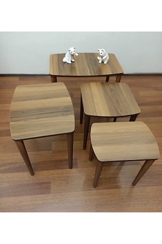 Canisa Concept Telwe Serisi Ceviz Mdf 4'lü Zigon Sehpa Takımı Doğal Gürgen Ayaklar Ceviz