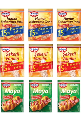 Dr. Oetker Kabartma Tozu 3 x 15'li + Vanilya 3 x 15'li + Maya 3 x 15'li