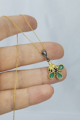925 Ayar Zümrüt Taşlı Filli Gümüş Kolye