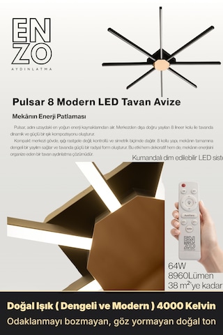 Pulsar Bronz Modern Led Tavan Avize - Aşağı Işık Kumandalı Dim Edilebilir Doğal Işık