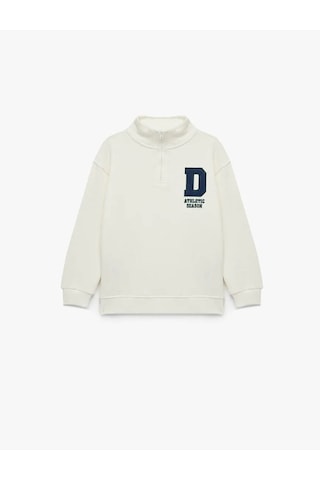 Koton Nakışlı Yarım Fermuarlı Beyaz Erkek Çocuk Sweatshirt 6wkb10152tk BEYAZ