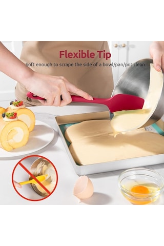 Likeable 600 Derece Fahrenheit Isıya Dayanıklı Silikon Spatula Seti Kırmızı Kırmızı