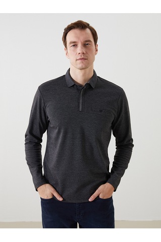 Lcwaıkıkı Classic Antrasit Polo Yaka Uzun Kollu Erkek Sweatshirt