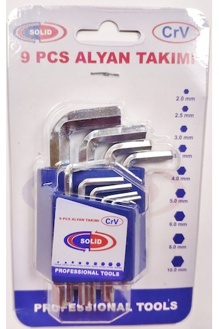 Solid 9 Parça Düz Alyan Anahtar Takımı 9 Parça Allen Düz Kısa Set