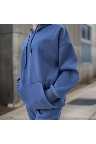 Ceyss Design Unisex Üç İplik Şardonlu Oversize Hoodieli Eşofman Takımı-lacivert Lacivert