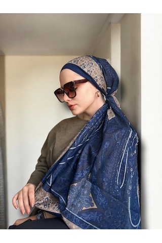 Nûda Vela Desen Soft Şal Lacivert