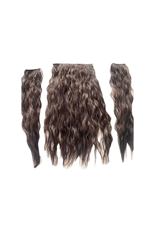 Caş Dekorasyon Isıya Dayanıklı Yıkanabilir Yarımay Saç 4 Kahverengi-dalgalı-60cm-110 Gr+2 Adet Yançıtçıt Kahverengi