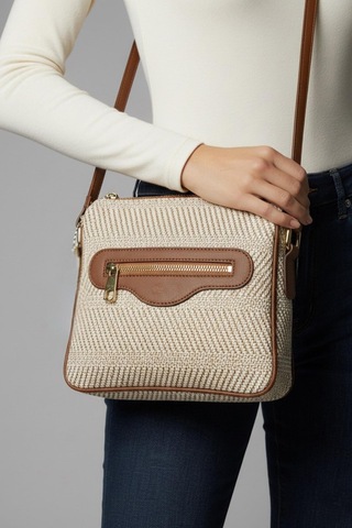 Walkenzo 2808 Kadın 3 Bölmeli Günlük Omuz Çantası Krem - Camel