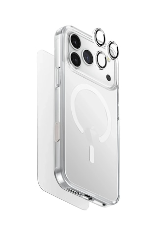 Apple Uyumlu iPhone 17 Pro Kılıf Ekran Koruyucu Ve Lens Koruyucu 3in1 Set Magsafe Clearvue Serisi Magclick