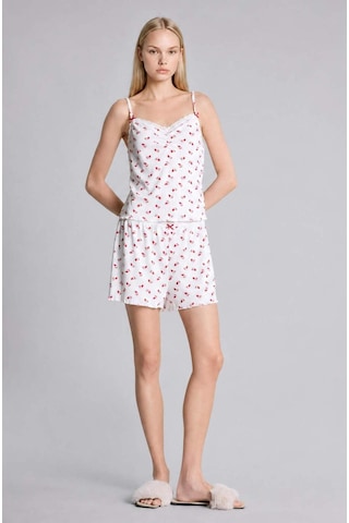 Defacto Regular Fıt Şortlu Askılı Desenli 2li Ecru Pijama Takımı H7393ax26hser98 Ekru-er98