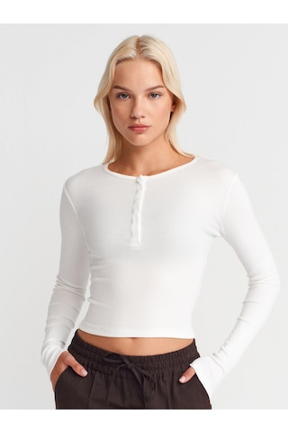 Dilvin 31442 Uzun Kollu Çıtçıtlı Top-ekru-11940 Ekru