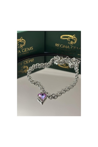 Dual Tone Heart Crystal Kolye Gümüş