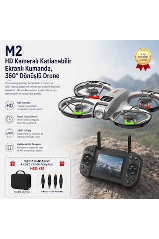 M2 Hd Kameralı Katlanabilir Ekranlı Kumanda, Wi-fi Görüntü Aktarımı Ve 360 Dönüşlü Taşınabilir Kompakt Drone-1698