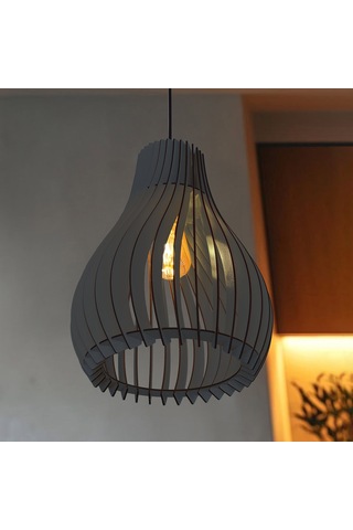 Vialux Modern Ahşap Bohem Rustik Avize Tekli Sarkıt Lamba Antrasi Antrasit