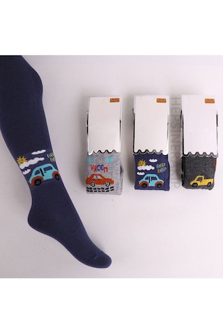 3'lü Erkek Bebek Çocuk Külotlu Çorap Renkli Araba Uçak Desenli Pamuklu KARIŞIK Çok Renkli