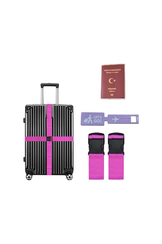 Tarix Valiz Kemeri 2 Adet + Etiket 1 Adet + Şeffaf Pasaport Kılıfı 1 Adet Pembe