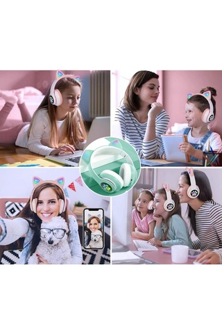Jeemson Kedi Kulaklı Led Işıklı Bluetooth Kulaklık, Mikrofonlu, Çocuklar İçin Güvenli Ses, Oyun/müzik/seyahat Uygun lik