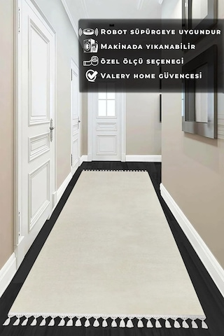 Valeryhome Vl Comfort Düz Saçaklı Peluş Düz Yolluk Ekru Ekru Düz Ponpon