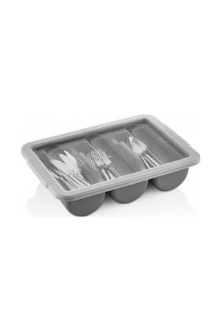 3 Kapaklı Bölmeli Kaşıklık, Gri Kapak Dahil 2li Set Gri