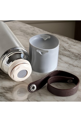 Prettify Stainless Steel Bardaklı Kayışlı Üstten Basmalı Termos 350 ML