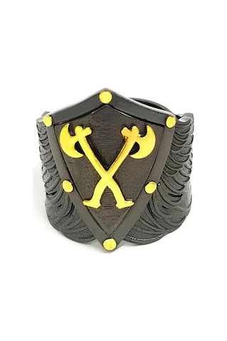 Balta Figürlü Tasarım Siyah Rodajlı Gümüş Erkek Yüzük 25