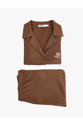 Koton Viskon Karışımlı Rahat Kesim Pijama Takımı Kahverengi 6slk40079mk Kahve