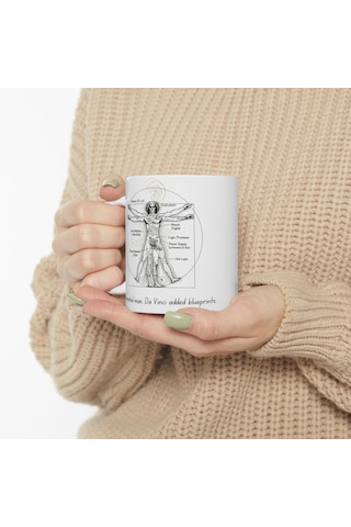Da Vinci Vitruvian Adam Tasarımlı Mizahi Kupa Bardak Sanat Ve Bilim Meraklılarına Özel Hediye Beyaz