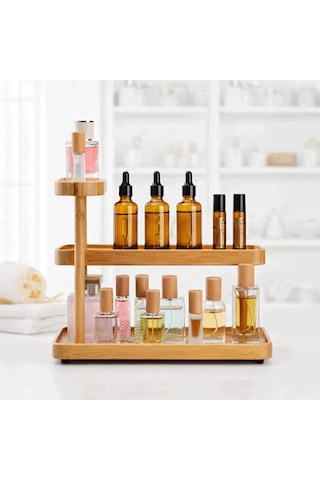 Bambu Soft Stand 3 Katlı Doğal Bambu Organizer Şık Ve Dayanıklı Çok Amaçlı Stand Açık Ahşap