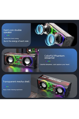 V8 Şeffaf Mecha Mini Bluetooth Hoparlör Subwoofer'lı