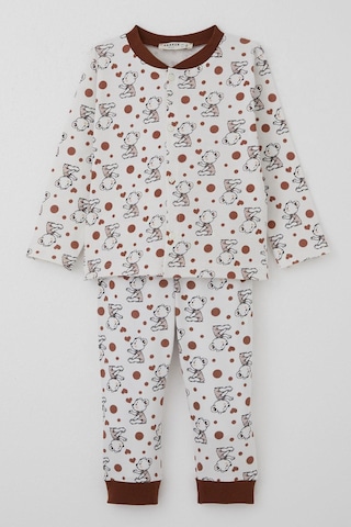 Breeze Erkek Bebek Pijama Takımı Bebek Sevimli Ayıcık Desenli 4 Ay-1 Yaş, Ekru Ekru