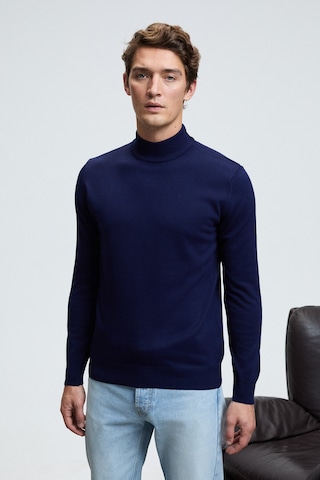 Grimelange REBEL Erkek Yarım Balıkçı Yaka Basic Slim Fit Triko Lacivert Kazak