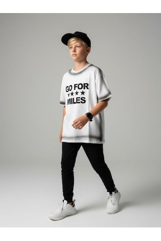 Zekids Çocuk Go For Miles Yazılı T-shirt-17192 Beyaz