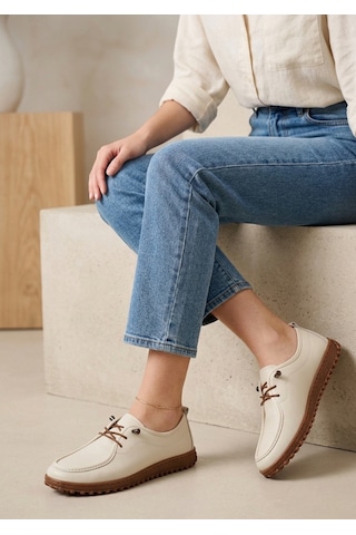 Tarzbu Casual Topuk Dikeni İçin Ortapedik Tabanlı Loafer Makosen Kadın Günlük Yumuşak Ayakkabı Tarzloafer2086 Krem