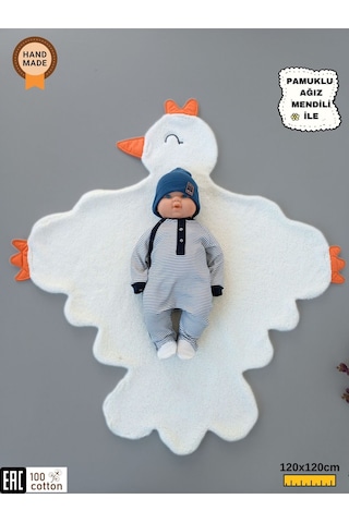 Kışlık Wellsoft Peluş Kuzu Kumaş Bebek Battaniyesi- Çok Amaçlı Minik Kuş Bebek Örtüsü -120x120cm Ekru