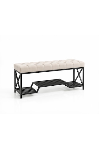 Siyah Metal Bench Ayakkabılık Bank, Kapı Girişi Puf Ayakkabılık Krem