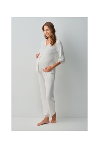 Suwen Pearl Hamile Lohusa Gömlek Yaka Pijama Takımı Wsh10510179036 Ekru