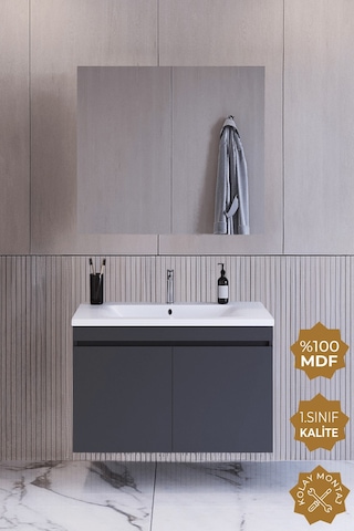Teta Home Tokyo 65 Cm Mdf Banyo Dolabı Seti Antrasit Antrasit