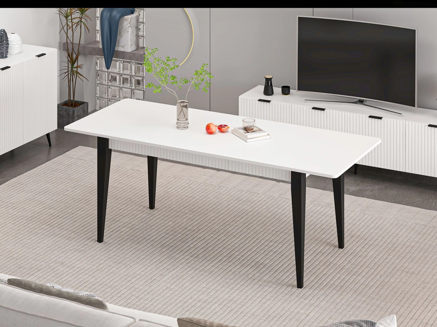 Minar Kale Plus Açılır Yemek Masası Beyaz/beyaz Çok Renkli