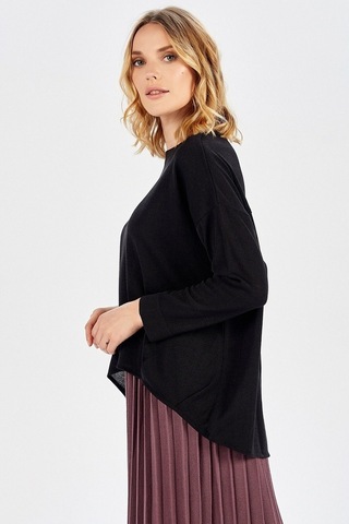 Peraluna Ön Ve Arka Pile Detaylı Siyah Salaş Triko Kadın Bluz-Siyah