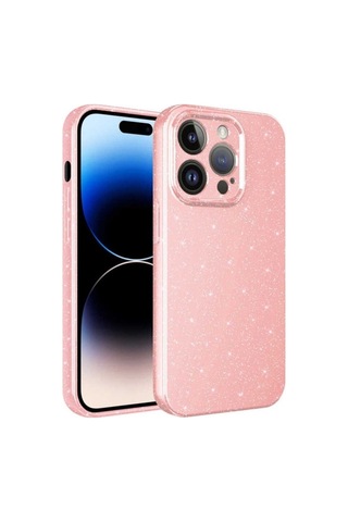 Apple Uyumlu iPhone 14 Pro Kılıf Kamera Korumalı Simli Lüks Zore Koton Kapak Pembe