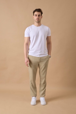Braccas Erkek Haki Slim Fit Keten Karışımlı Çizgili Pantolon Haki
