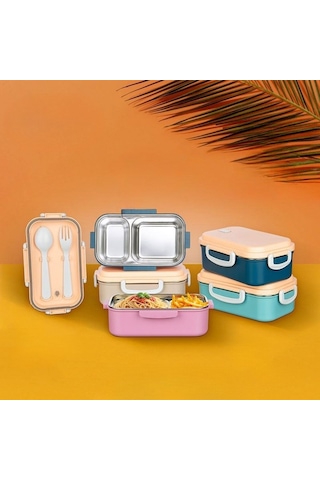Buffer 2 Bölmeli 150-300 Ml Paslanmaz Çelik Yemek Kabı Beslenme Kabı Yiyecek Saklama Kabı -m11 Çok Renkli