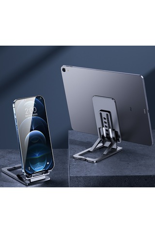 Vkemall Alüminyum Masaüstü Telefon Tutucu, 7 Açıyla Ayarlanabilir, Çoklu Cihaz Uyumlu 12 İnçye Kadar , Katlanabilir Ve Taşınabilir, Dürtüye Dayanıklı, Gümüş Renk