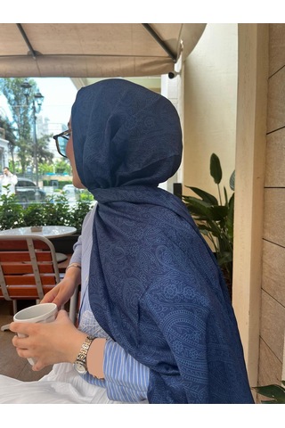 Qalortex Scarf Pamuklu Soft İnci Desen Şal-lacivert