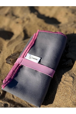 Çift Taraflı Mikrofiber Havlu, Antrasit Gri, 80x130 Cm, Kum Tutmaz, Hızlı Kuruyan, Plaj Spor Seyahat Pembe Overlokl Çok Renkli