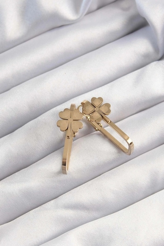 316l Çelik Altın Renk Geometrik Yonca Model Küpe - Tj-bkp9495 çok renkli