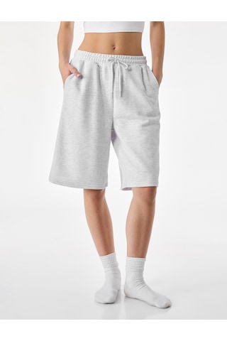 Koton Beli Lastikli Pamuk Karışımlı Rahat Kesim Şort Pijama Altı Gri Melanj 7wlk40269mk