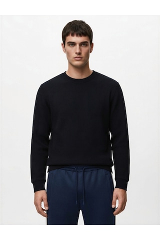 Koton Regular Fit Uzun Kollu Dokulu Basic Bisiklet Yaka Sweatshirt Lacivert 6wam70192mk Lacivert